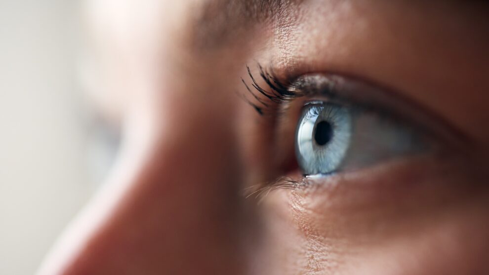 Macro Studio Expression Shot Of Woman's Eye With Close Up On Eyelashes And Pupil